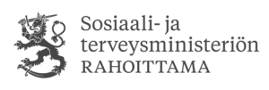 Vasemmalla Suomi-leijona, oikealla teksti Sosiaali- ja terveysministeriön rahoittama.